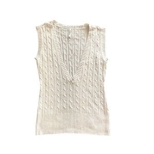 Aeropostale Women Juniors USA Ivory Cream V-Neck Cable Knit Sweater Vest Medium